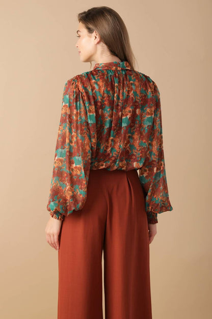 NOSTALGIC TEAL BROWN WOVEN TOP  DAME BOHEME