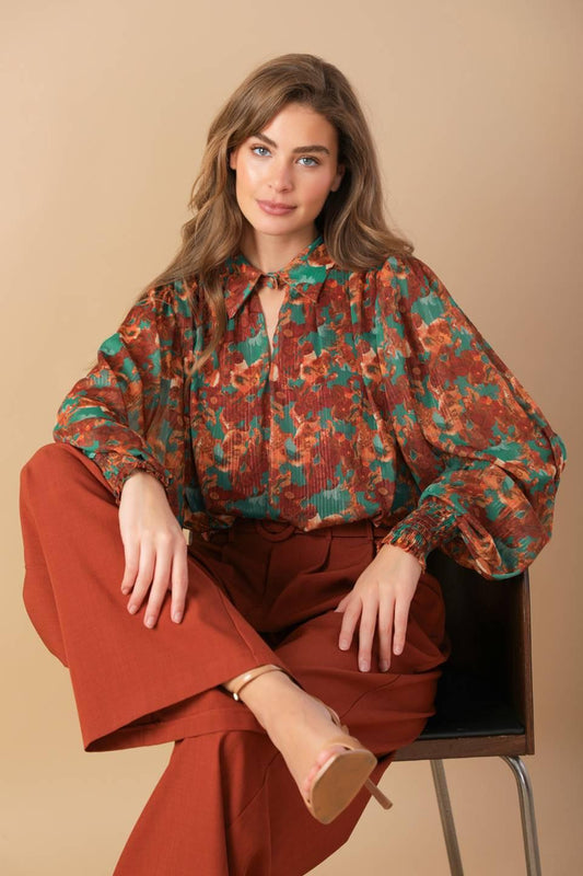 NOSTALGIC TEAL BROWN WOVEN TOP  DAME BOHEME