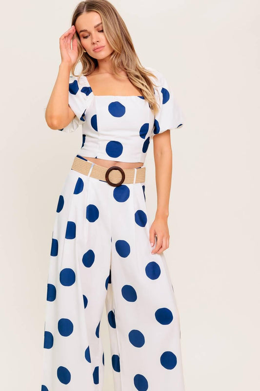 COCONUT KISS Polka Dot Navy Top and Pant Matching Set  DAME BOHEME