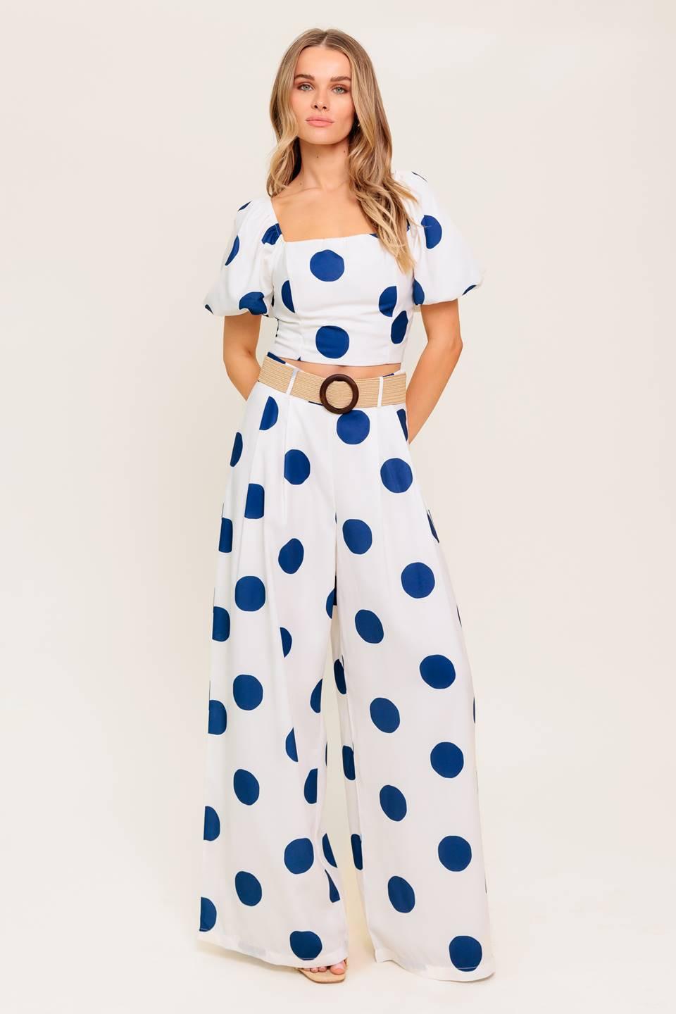 COCONUT KISS Polka Dot Navy Top and Pant Matching Set  DAME BOHEME