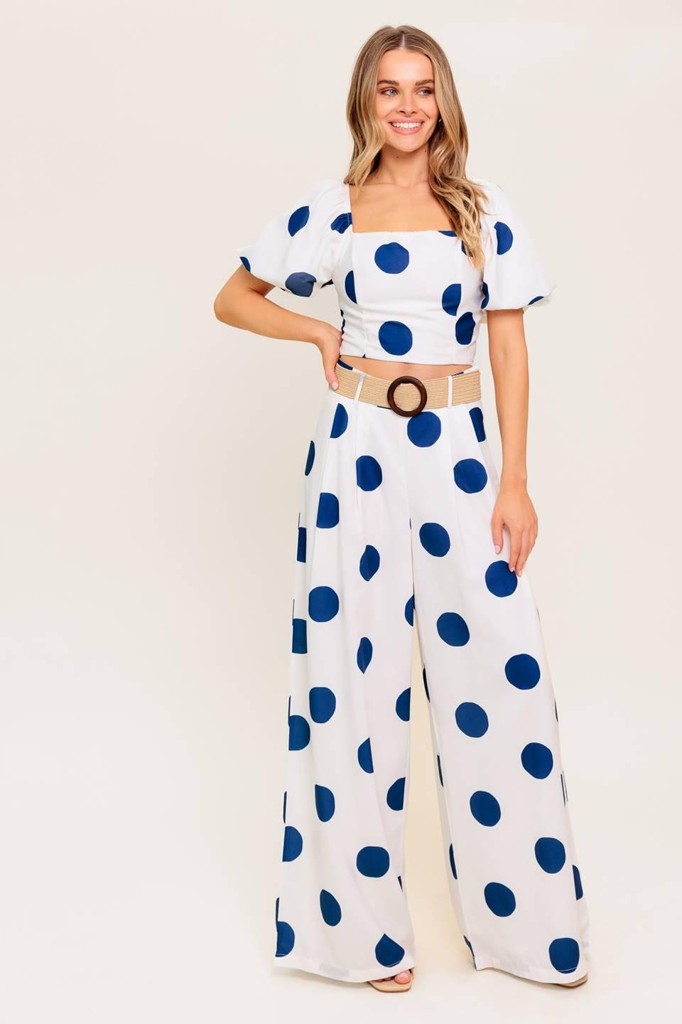 COCONUT KISS Polka Dot Navy Top and Pant Matching Set  DAME BOHEME