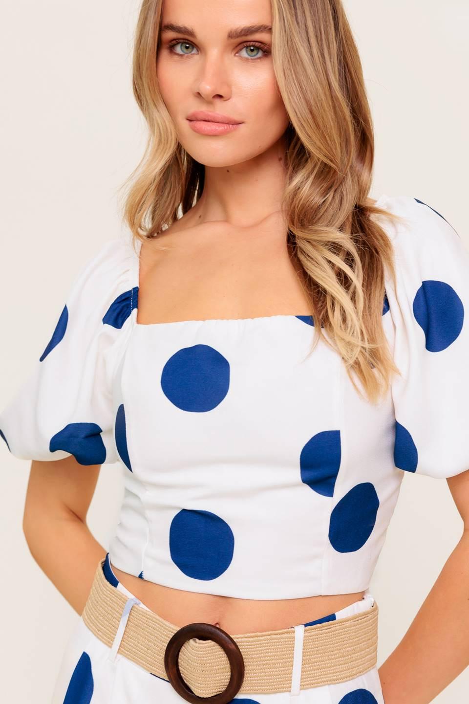 COCONUT KISS Polka Dot Navy Top and Pant Matching Set  DAME BOHEME