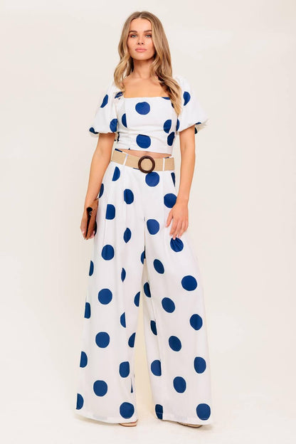 COCONUT KISS Polka Dot Navy Top and Pant Matching Set  DAME BOHEME