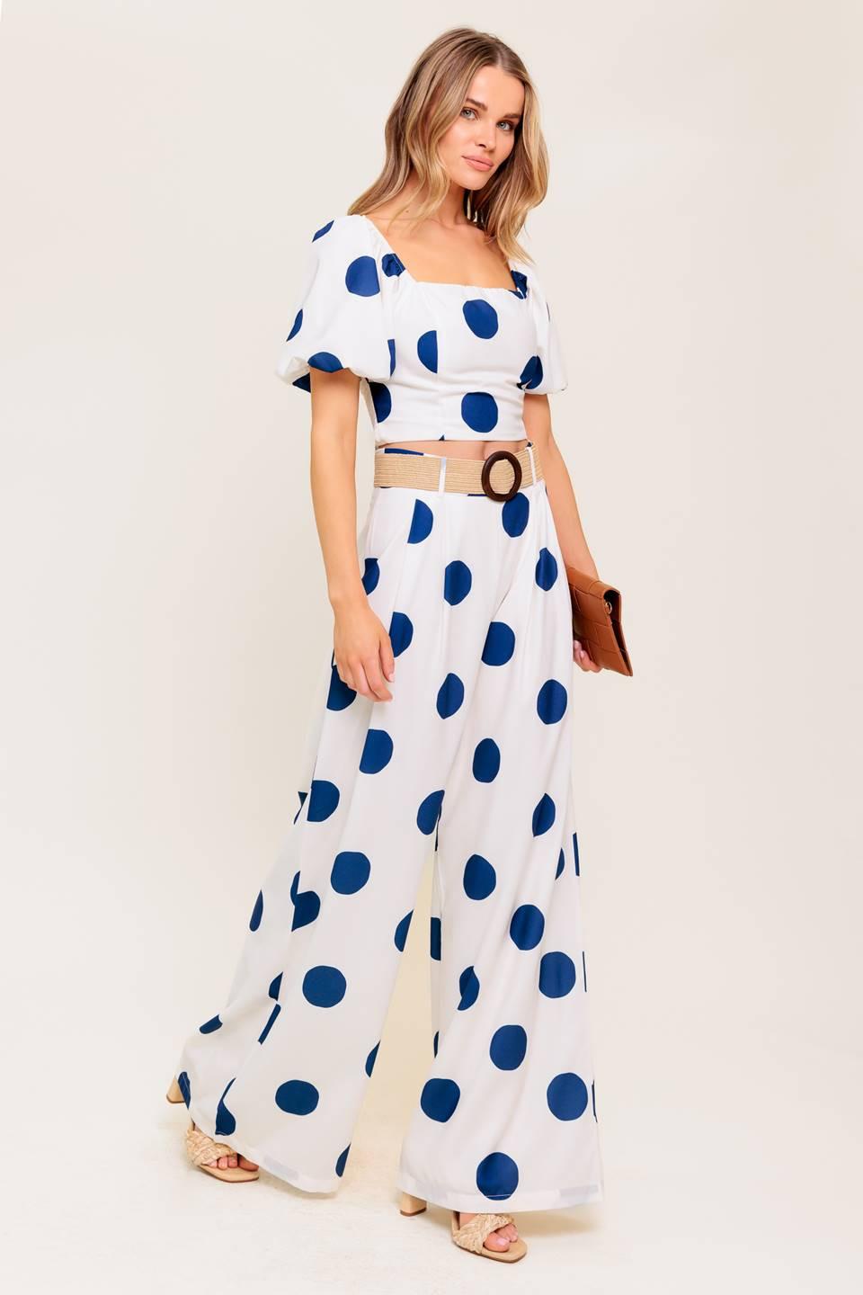 COCONUT KISS Polka Dot Navy Top and Pant Matching Set  DAME BOHEME