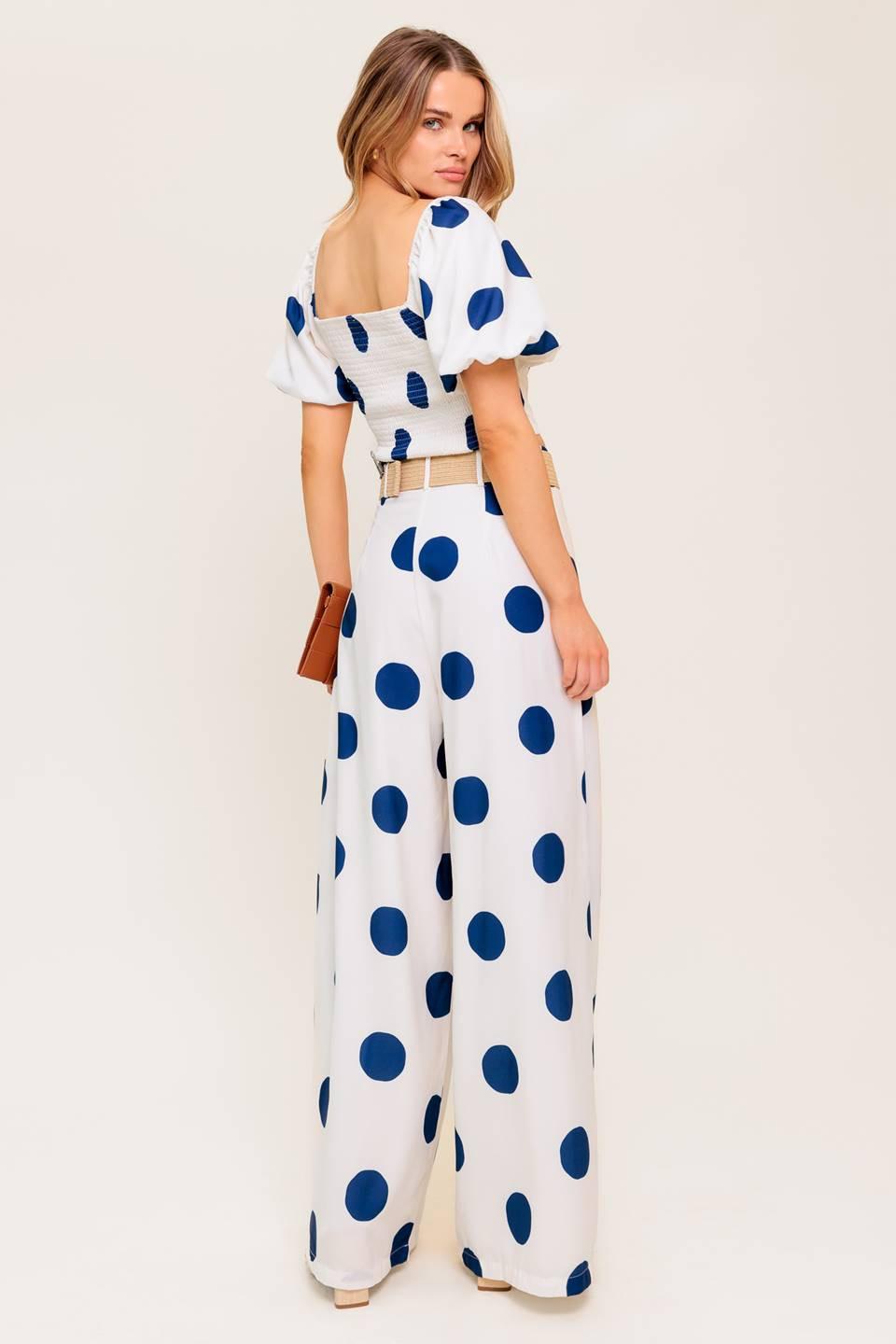 COCONUT KISS Polka Dot Navy Top and Pant Matching Set  DAME BOHEME