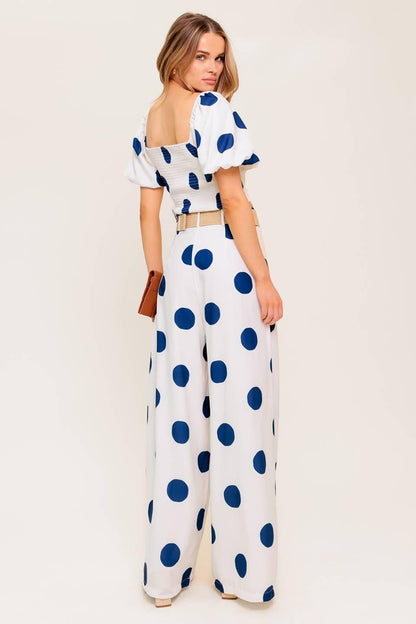 COCONUT KISS Polka Dot Navy Top and Pant Matching Set  DAME BOHEME