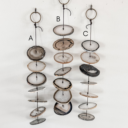 Gray Agate Gemstone Hanging for Wall or Ceiling - Charcoal Design  DAME BOHEME