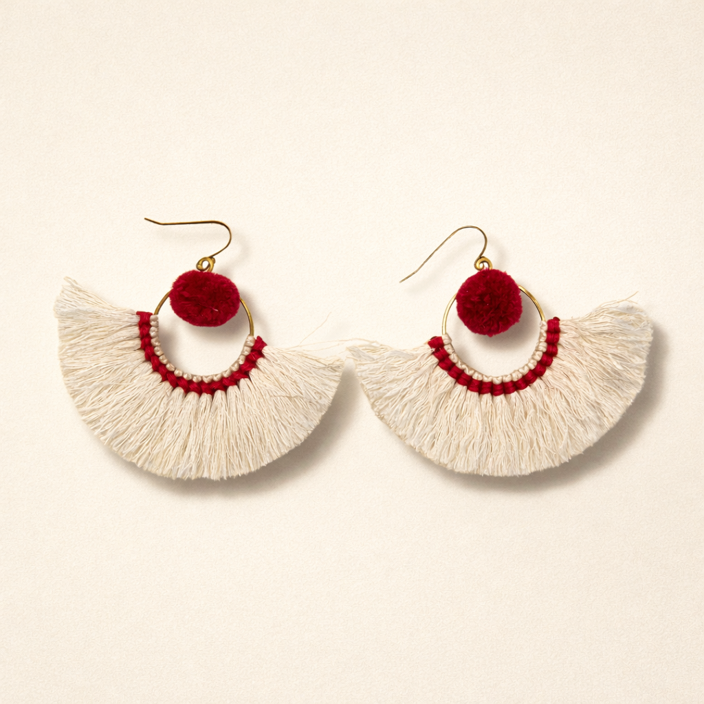 Half Moon Tassel Earrings Boho Cotton Fringe Earrings Fair Trade - Thailand  DAME BOHEME