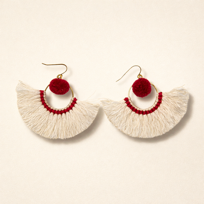 Half Moon Tassel Earrings Boho Cotton Fringe Earrings Fair Trade - Thailand  DAME BOHEME