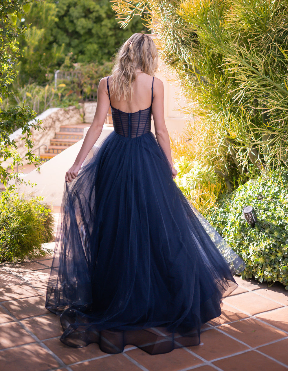 Yasmin Gown - Navy - Tulle A-line Dress With Pleated Bodice  DAME BOHEME
