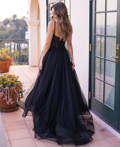 Yasmin Gown - Black - Tulle A-line Dress With Pleated Bodice  DAME BOHEME