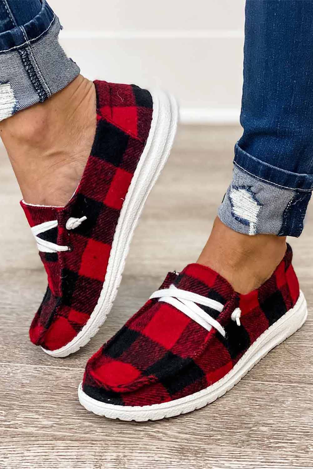 Kara Vintage Plaid Lace Up Flat Shoes  DAME BOHEME