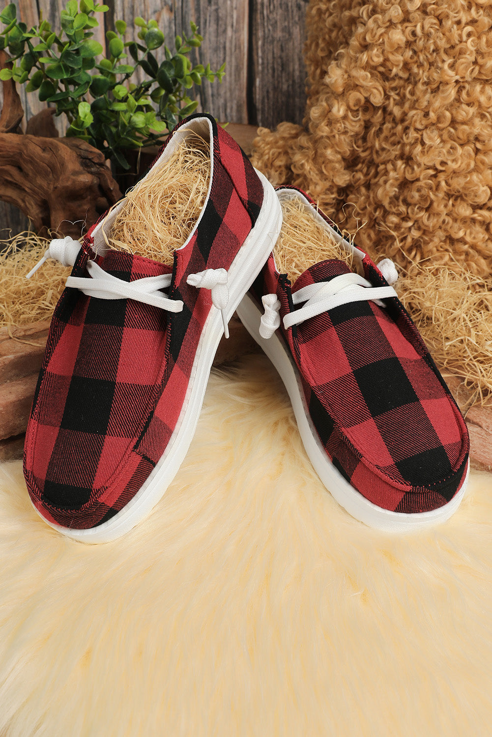 Kara Vintage Plaid Lace Up Flat Shoes  DAME BOHEME