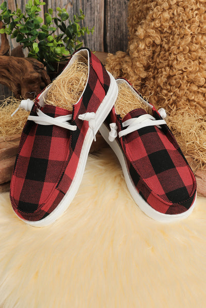 Kara Vintage Plaid Lace Up Flat Shoes  DAME BOHEME