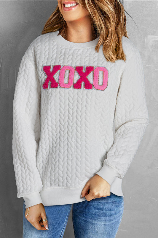 Logan XOXO Glitter Chenille Cable Knit Pullover Sweatshirt  DAME BOHEME