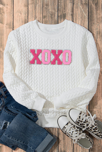 Logan XOXO Glitter Chenille Cable Knit Pullover Sweatshirt  DAME BOHEME