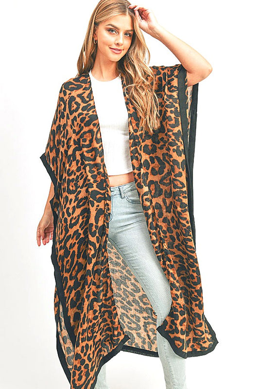 Leopard Printed Extra Long Kimono Duster Cardigan Artini Accessories