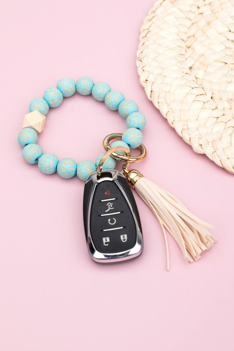 Leopard Wood Beaded Bracelet Key Ring Aili's Corner
