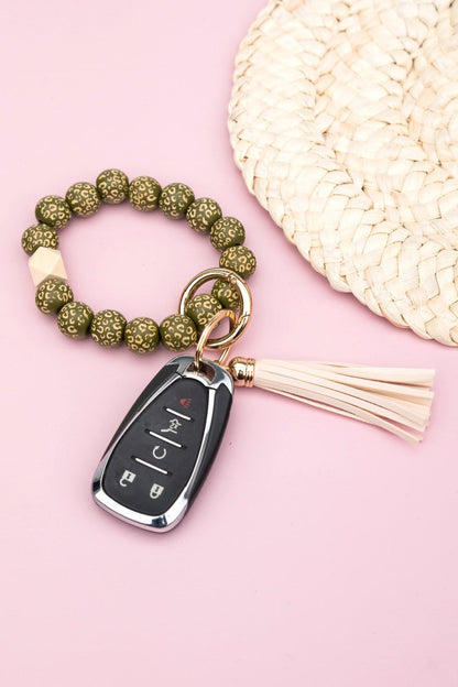 Leopard Wood Beaded Bracelet Key Ring Aili's Corner