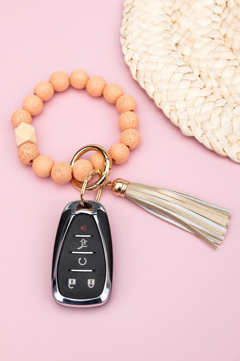 Leopard Wood Beaded Bracelet Key Ring Aili's Corner