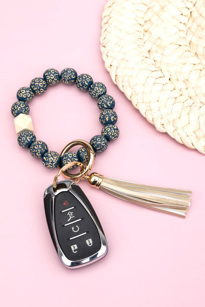 Leopard Wood Beaded Bracelet Key Ring Aili's Corner