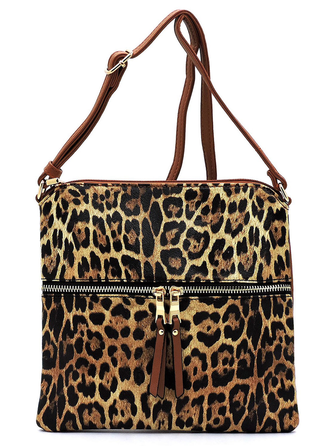 Leopard Zip Faux Vegan Leather Crossbody Bag Fashion World