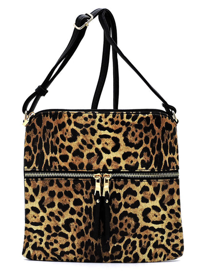 Leopard Zip Faux Vegan Leather Crossbody Bag Fashion World