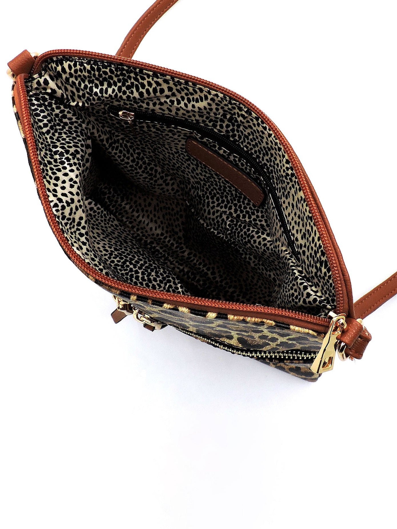 Leopard Zip Faux Vegan Leather Crossbody Bag Fashion World