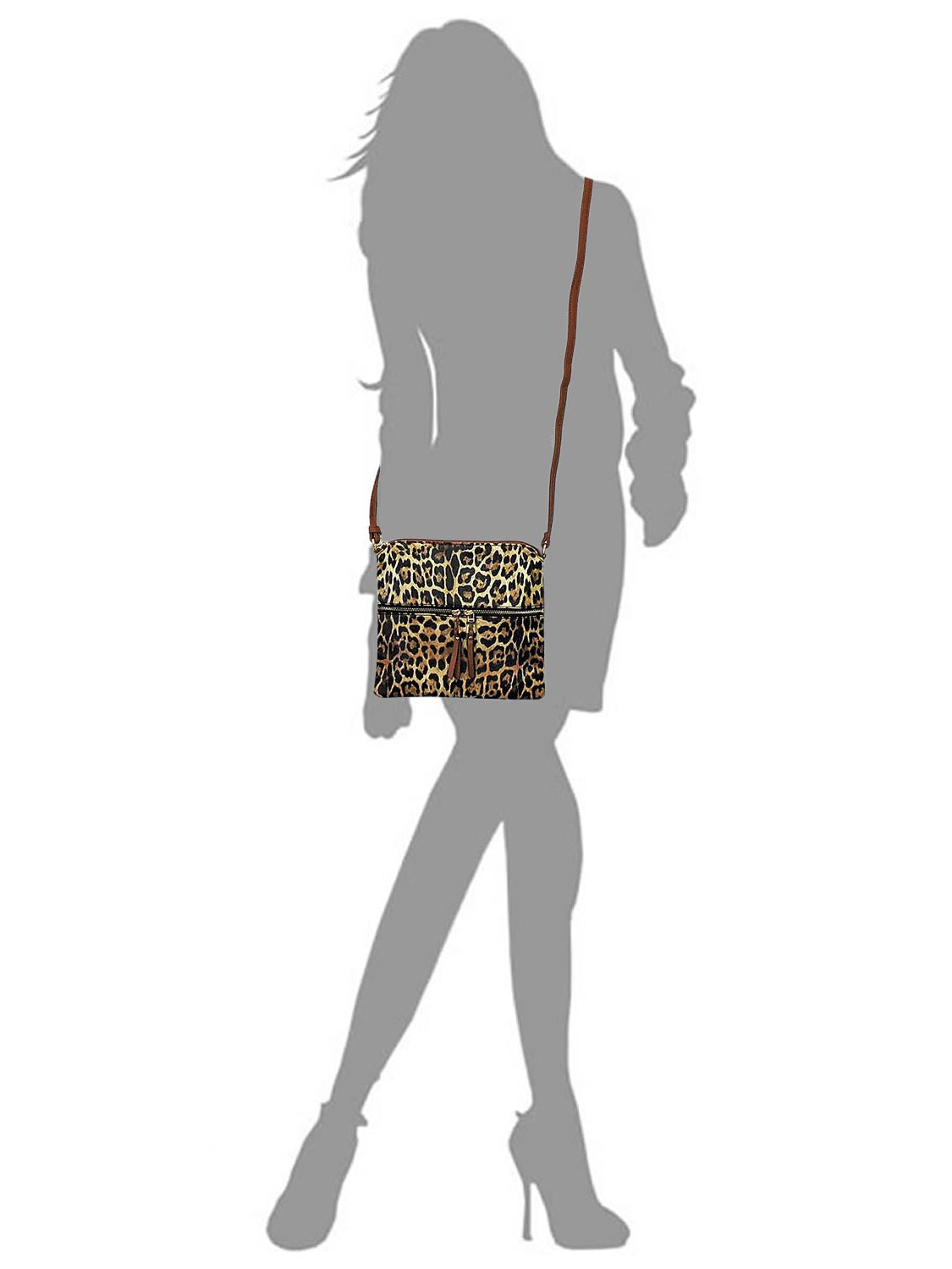 Leopard Zip Faux Vegan Leather Crossbody Bag Fashion World