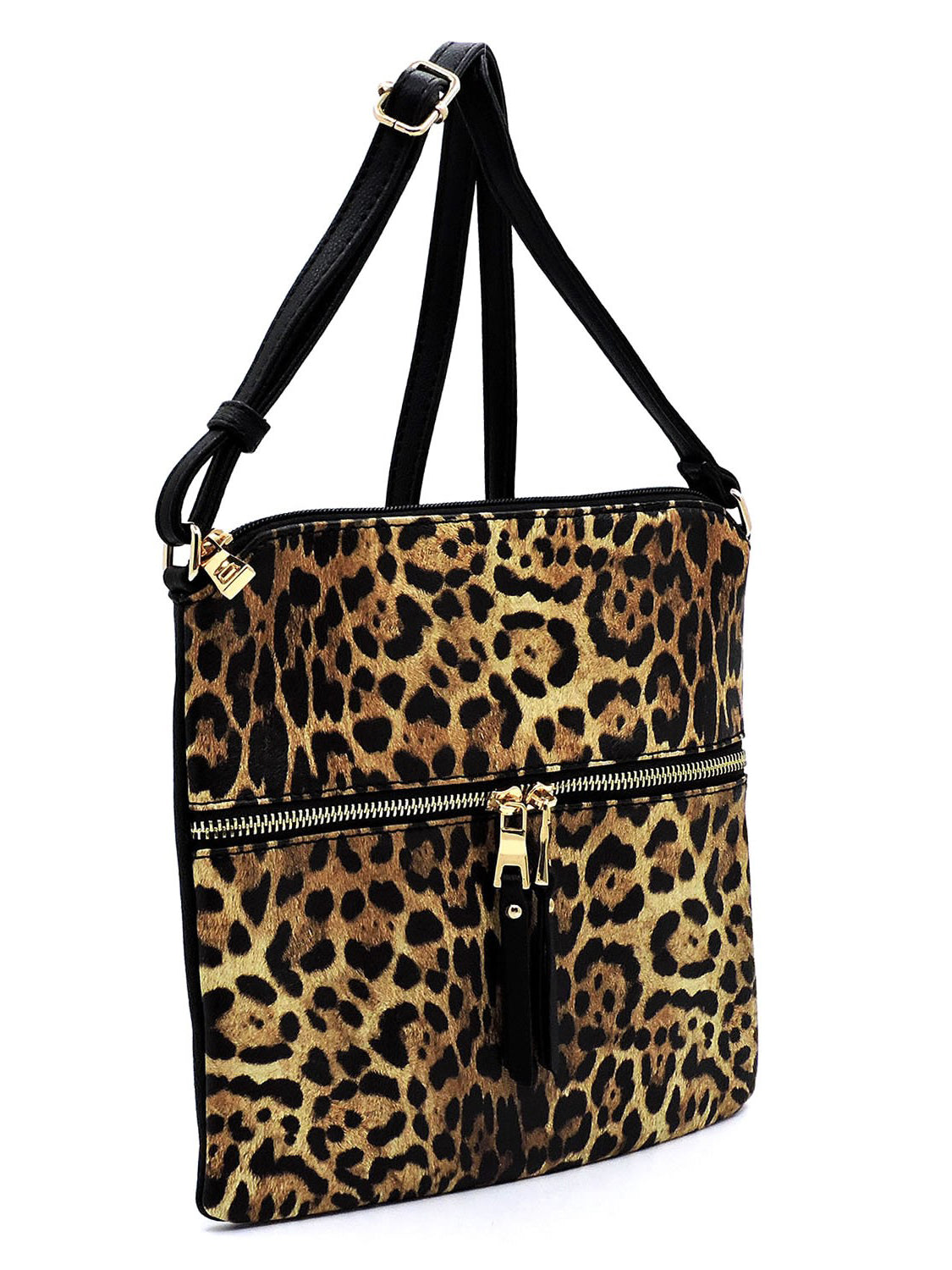 Leopard Zip Faux Vegan Leather Crossbody Bag Fashion World