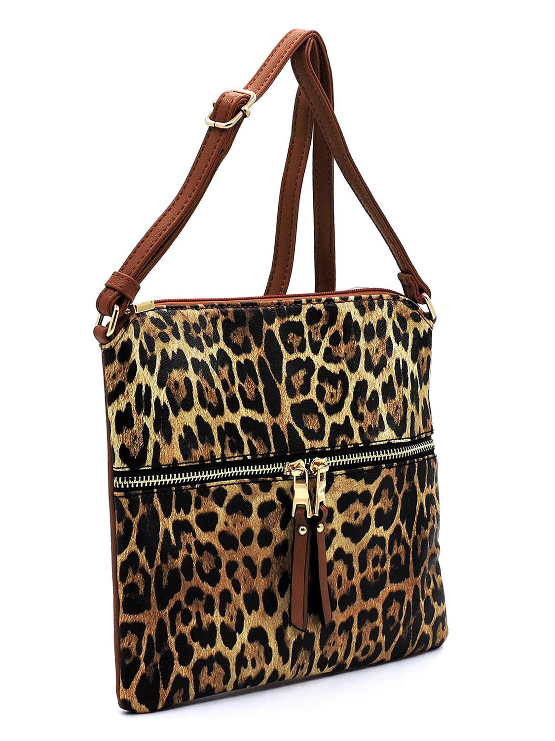Leopard Zip Faux Vegan Leather Crossbody Bag Fashion World