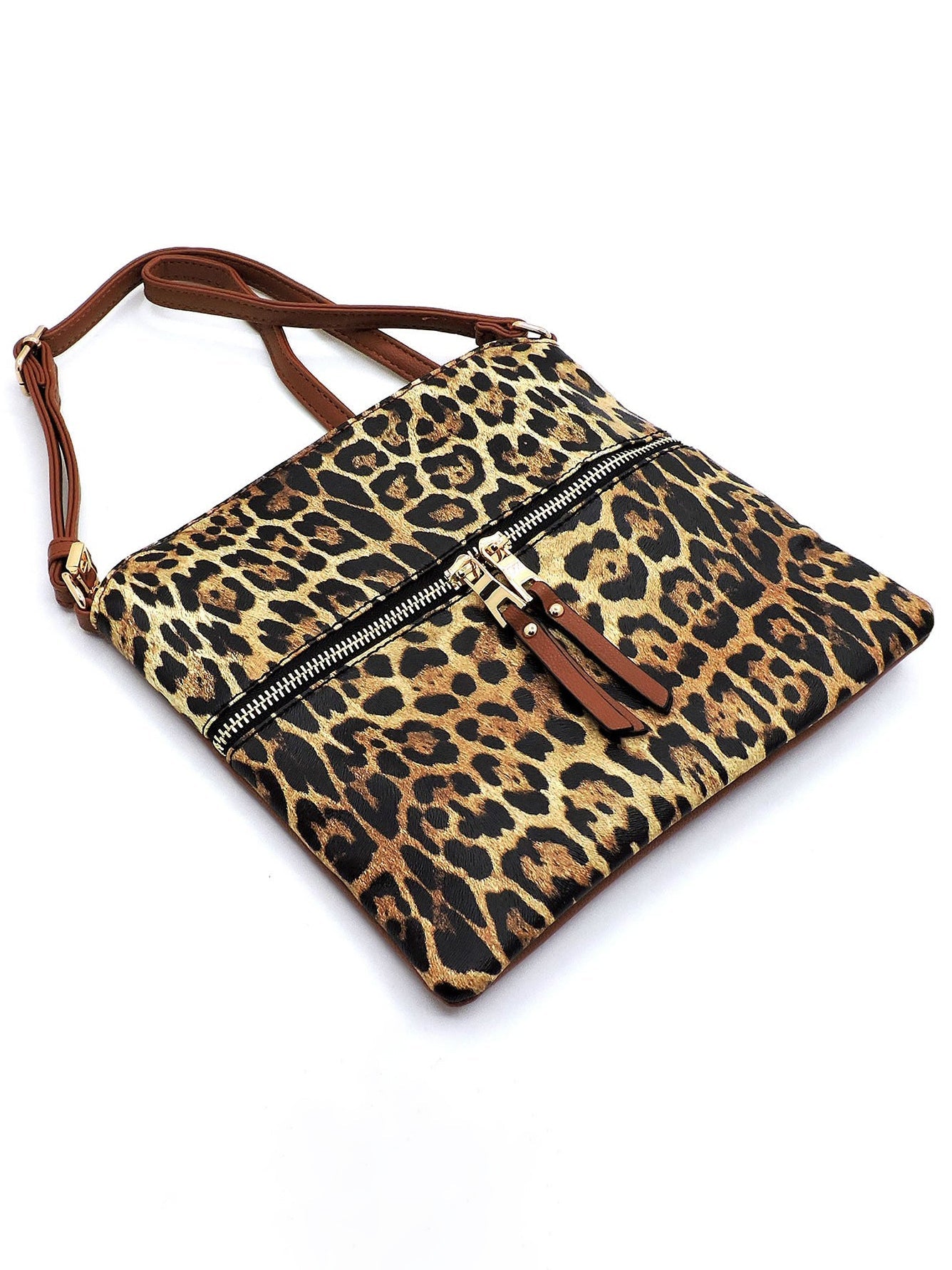 Leopard Zip Faux Vegan Leather Crossbody Bag Fashion World