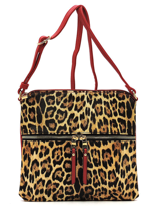 Leopard Zip Faux Vegan Leather Crossbody Bag Fashion World