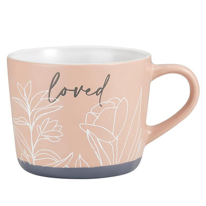 Loved Stoneware Hand Painted Cozy Mug in Peach | Coffee Tea Floral Design Cup | 15oz  DAME BOHEME