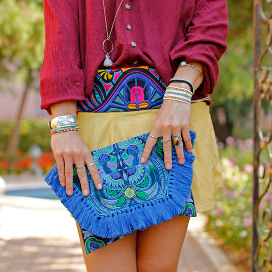 Embroidered Multi Tassel Envelope Clutch Bag - Thailand  DAME BOHEME