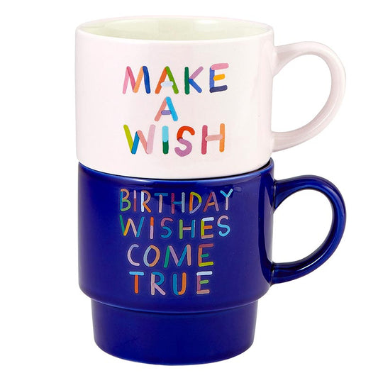 Make A Wish Birthday Stackable Ceramic Coffee/Tea Mugs | Set of 2 | Gift for Her  DAME BOHEME