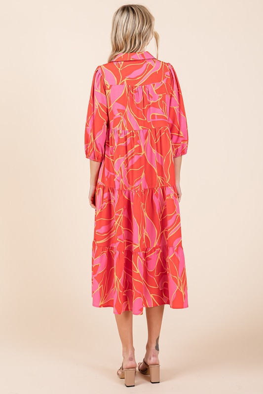 Mittoshop Tiered Printed Collared Neck Midi Dress Trendsi