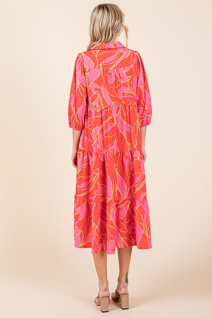 Mittoshop Tiered Printed Collared Neck Midi Dress Trendsi