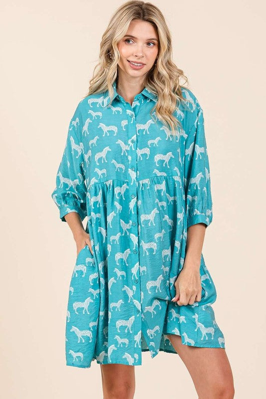 Mittoshop Zebra Print Button Down Shirt Mini Dress Trendsi