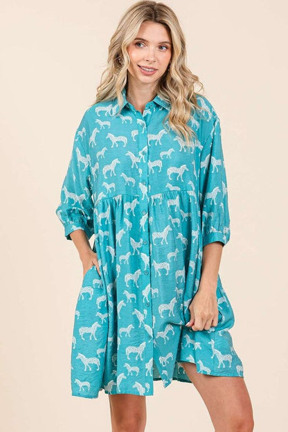 Mittoshop Zebra Print Button Down Shirt Mini Dress Trendsi