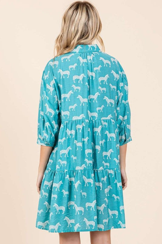 Mittoshop Zebra Print Button Down Shirt Mini Dress Trendsi