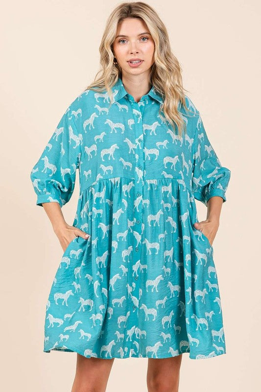 Mittoshop Zebra Print Button Down Shirt Mini Dress Trendsi