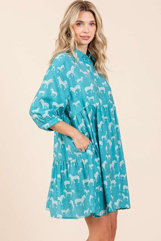 Mittoshop Zebra Print Button Down Shirt Mini Dress Trendsi