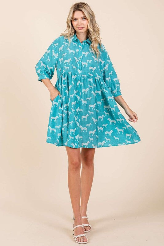 Mittoshop Zebra Print Button Down Shirt Mini Dress Trendsi