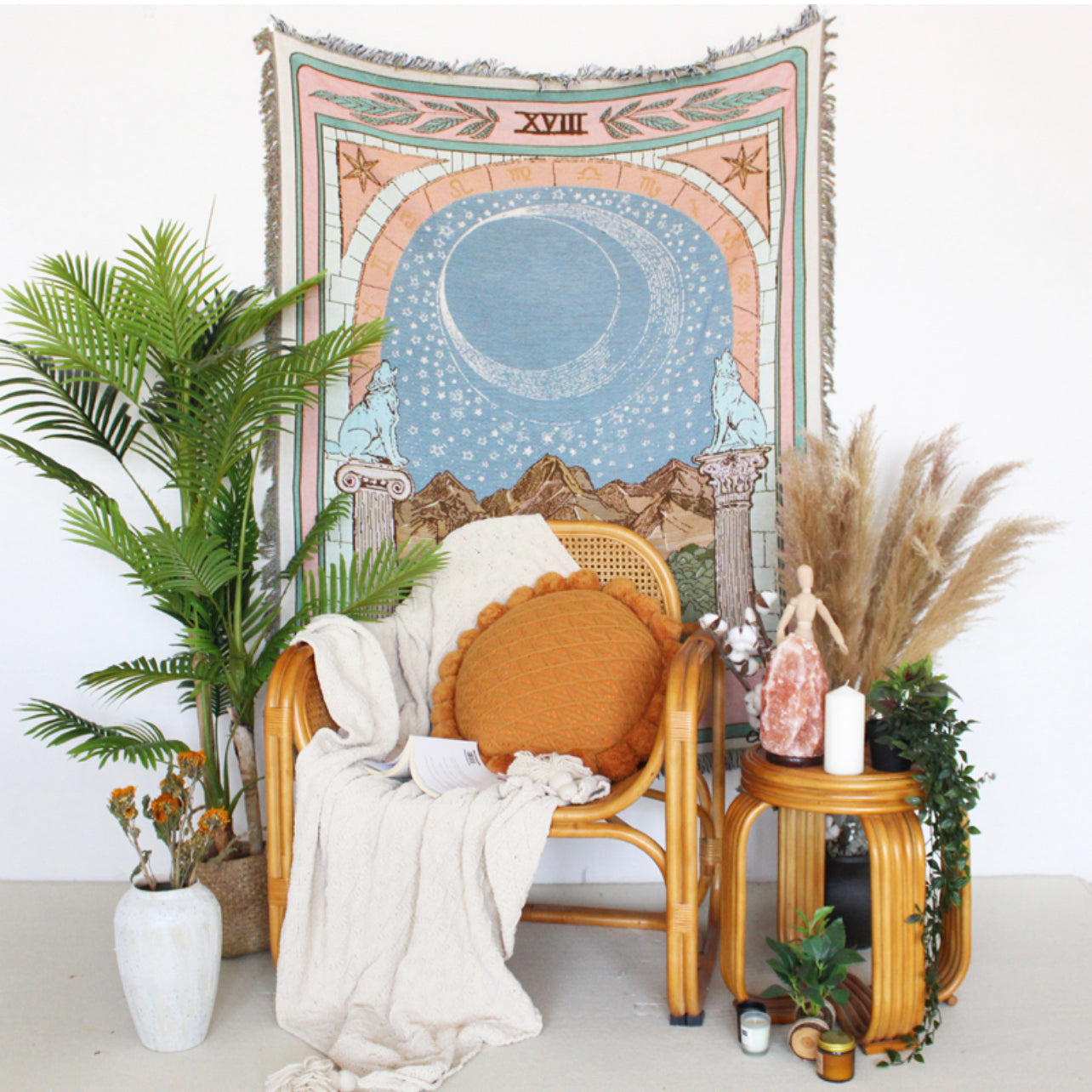Moon Tarot Card Woven Throw Blanket  DAME BOHEME