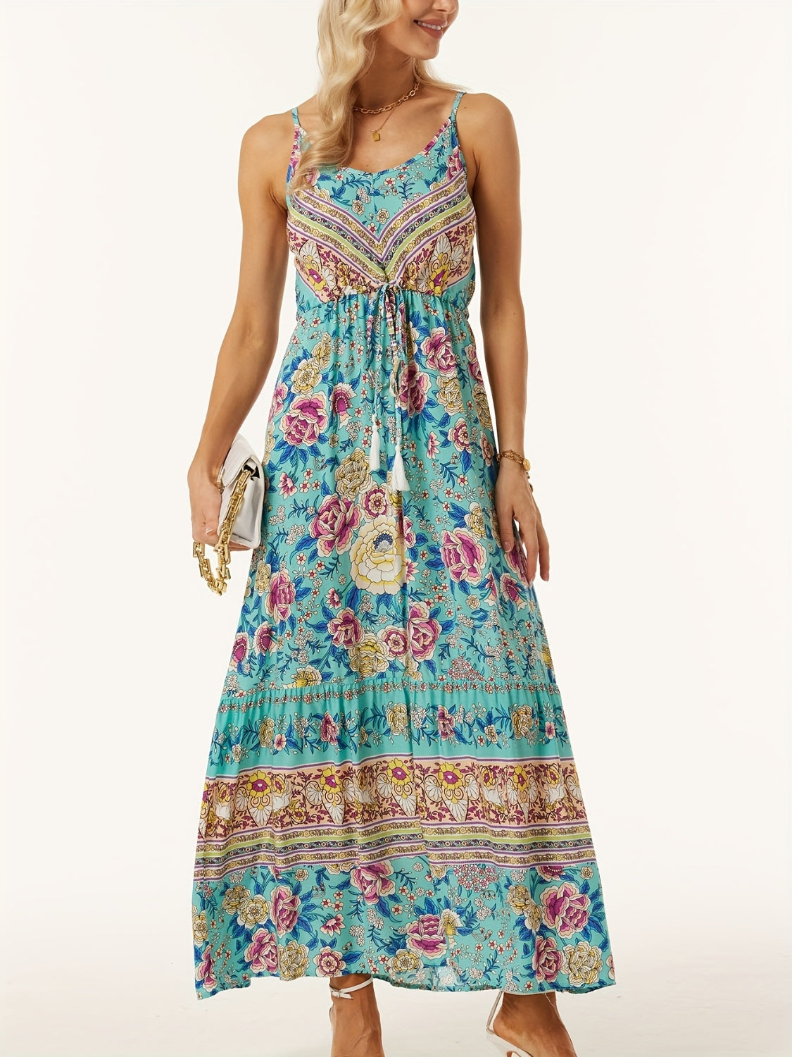 Floral Printed Scoop Neck Midi Cami Dress Trendsi