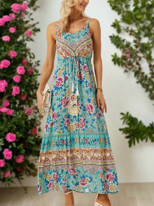 Floral Printed Scoop Neck Midi Cami Dress Trendsi