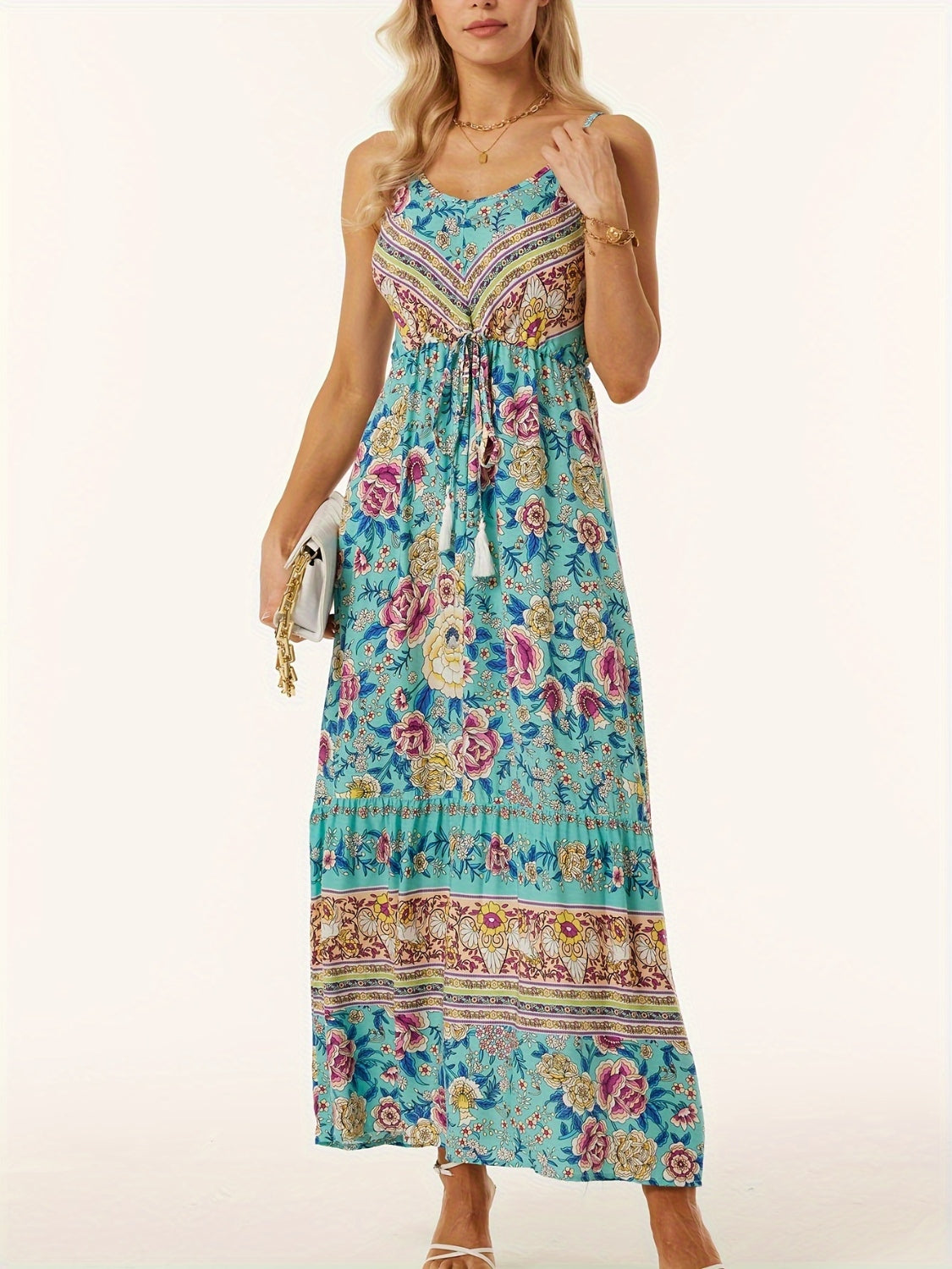 Floral Printed Scoop Neck Midi Cami Dress Trendsi