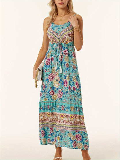 Floral Printed Scoop Neck Midi Cami Dress Trendsi