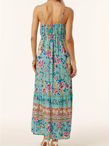Floral Printed Scoop Neck Midi Cami Dress Trendsi